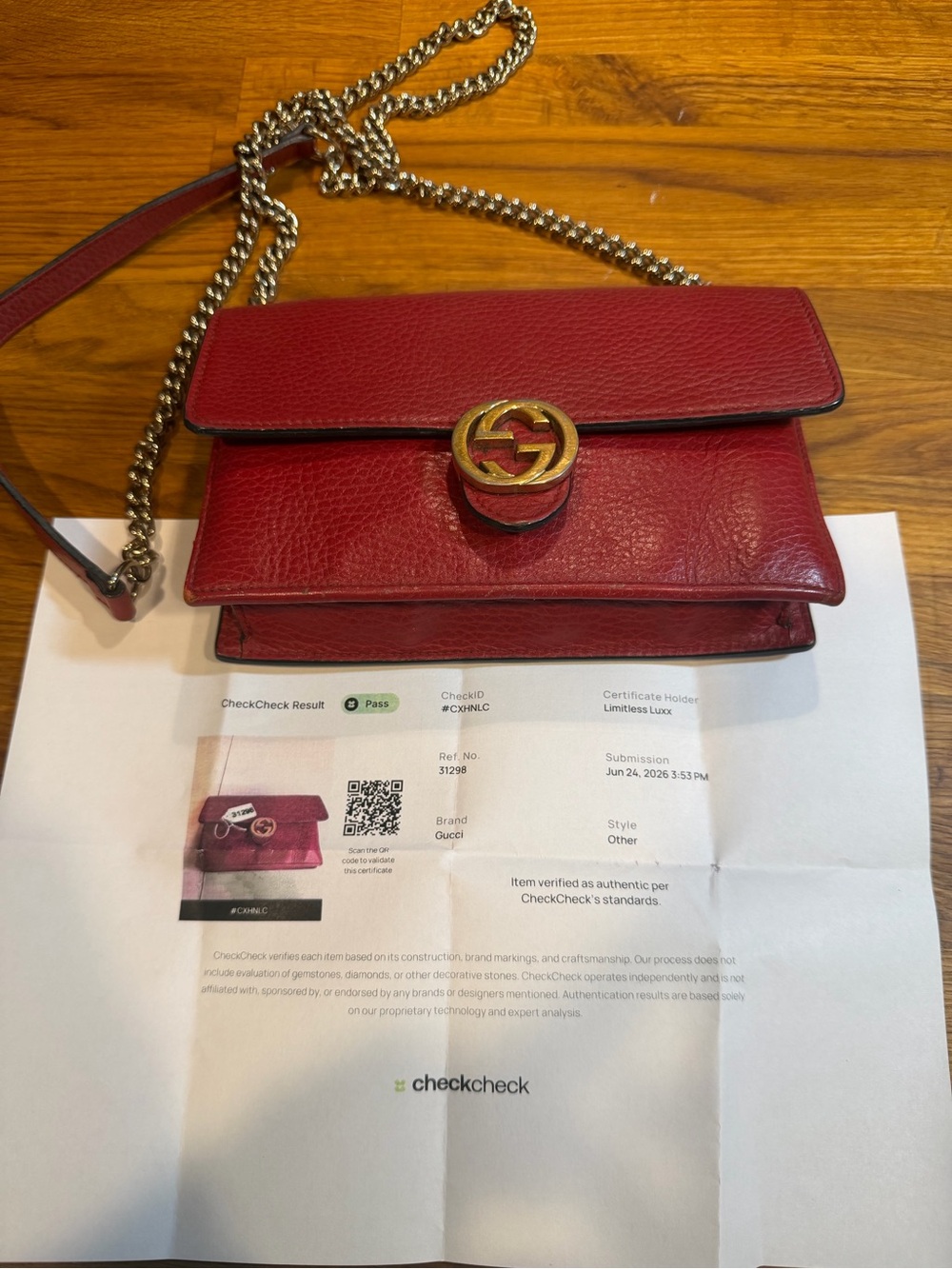 Interlocking Gucci Red Leather Chain Shoulder Bag- COA included